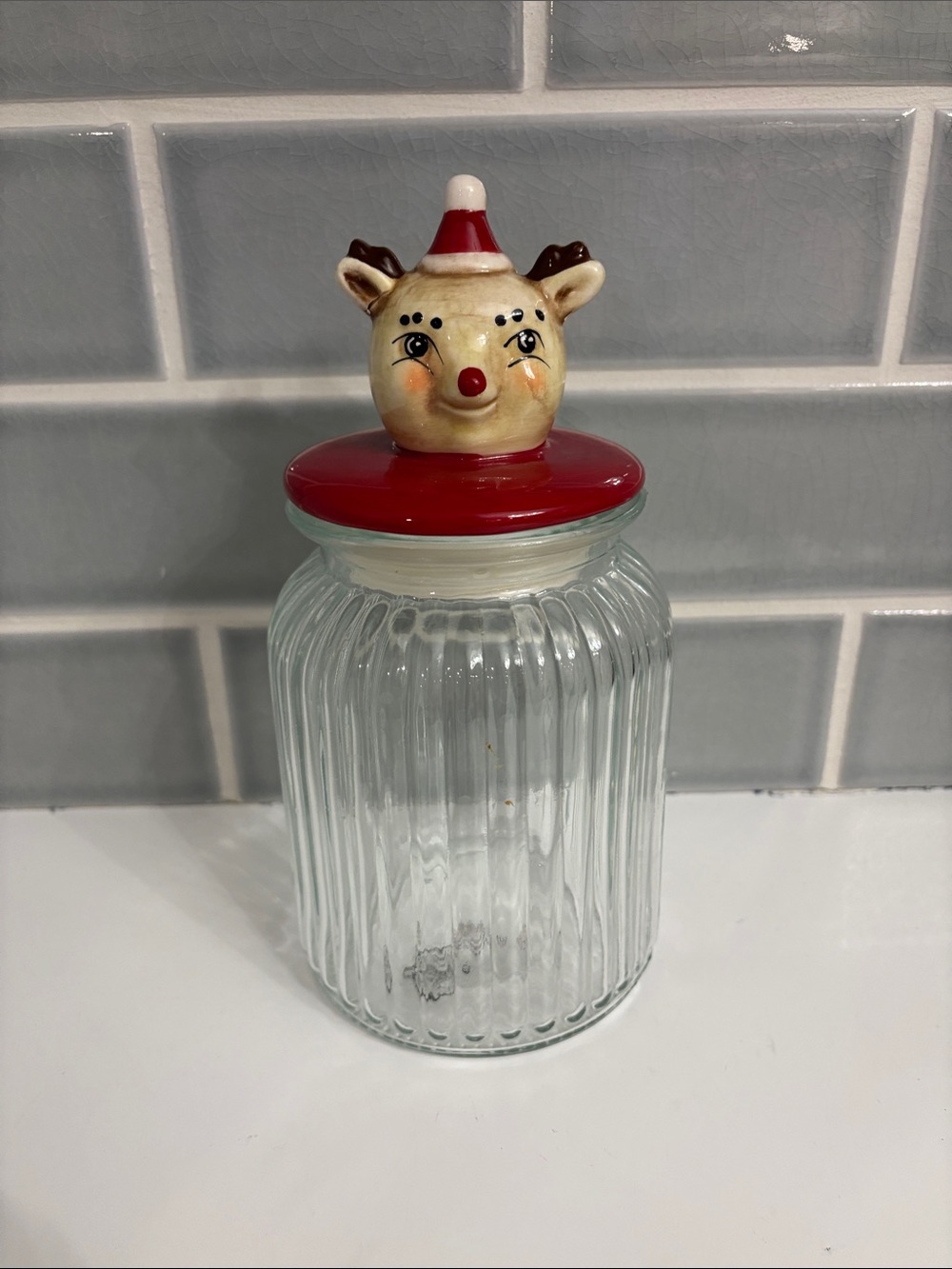 Joanna Parker Tall Reindeer Glass Canister/Candy Jar